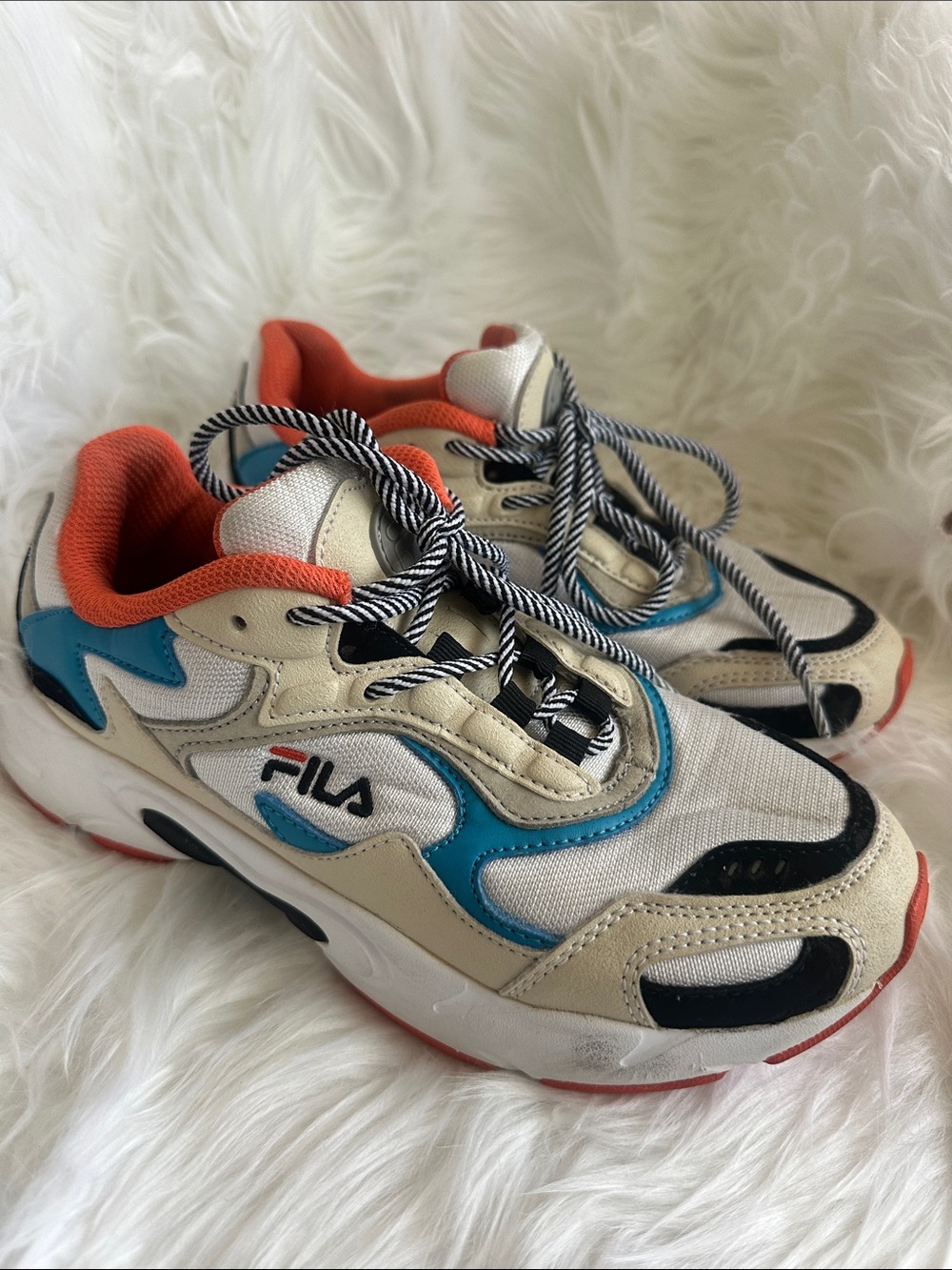 FILA Chunky Retro Cream, Teal & Orange Women's Sneakers Size 7
